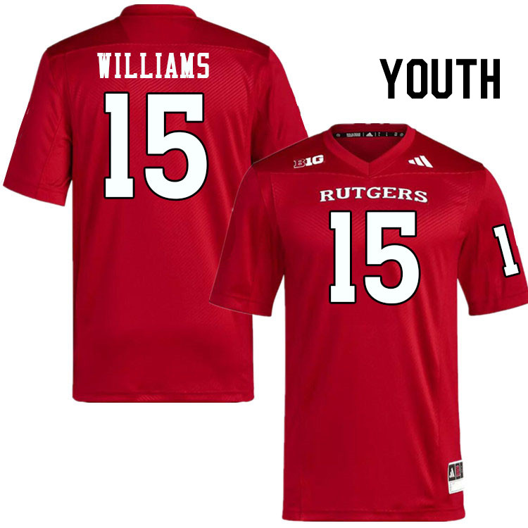 Youth #15 Zilan Williams Rutgers Scarlet Knights 2024 College Football Jerseys Stitched-Scarlet